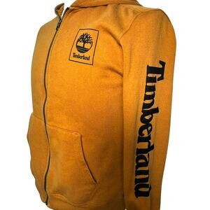 TIMBERLAND Unisex Youth Large Hoodie Brown Spellout Logo Full Zip Tree‎ Pockets
